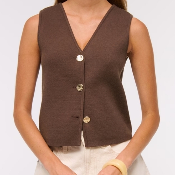 a&f ♡ luxeloft vneck vest brown abercrombie fitch clean medium western cowgirl - Picture 8 of 10